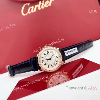 High Quality Replica CARTIER Ronde Louis Black Imported American Crocodile Leather Strap White Face Dial Rose Gold 48 Real Diamonds Inlaid Case Watch 29*7.54mm